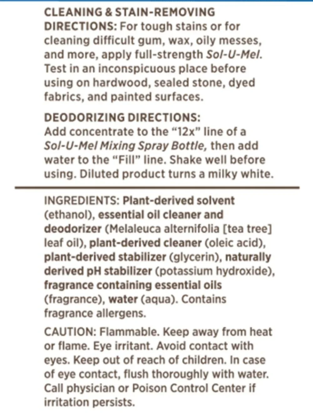 ECOSENSE Sol-U-Mel 3-N-1 Cleaner Vanilla Scent Stain Remover Concentrate 8fl.oz.